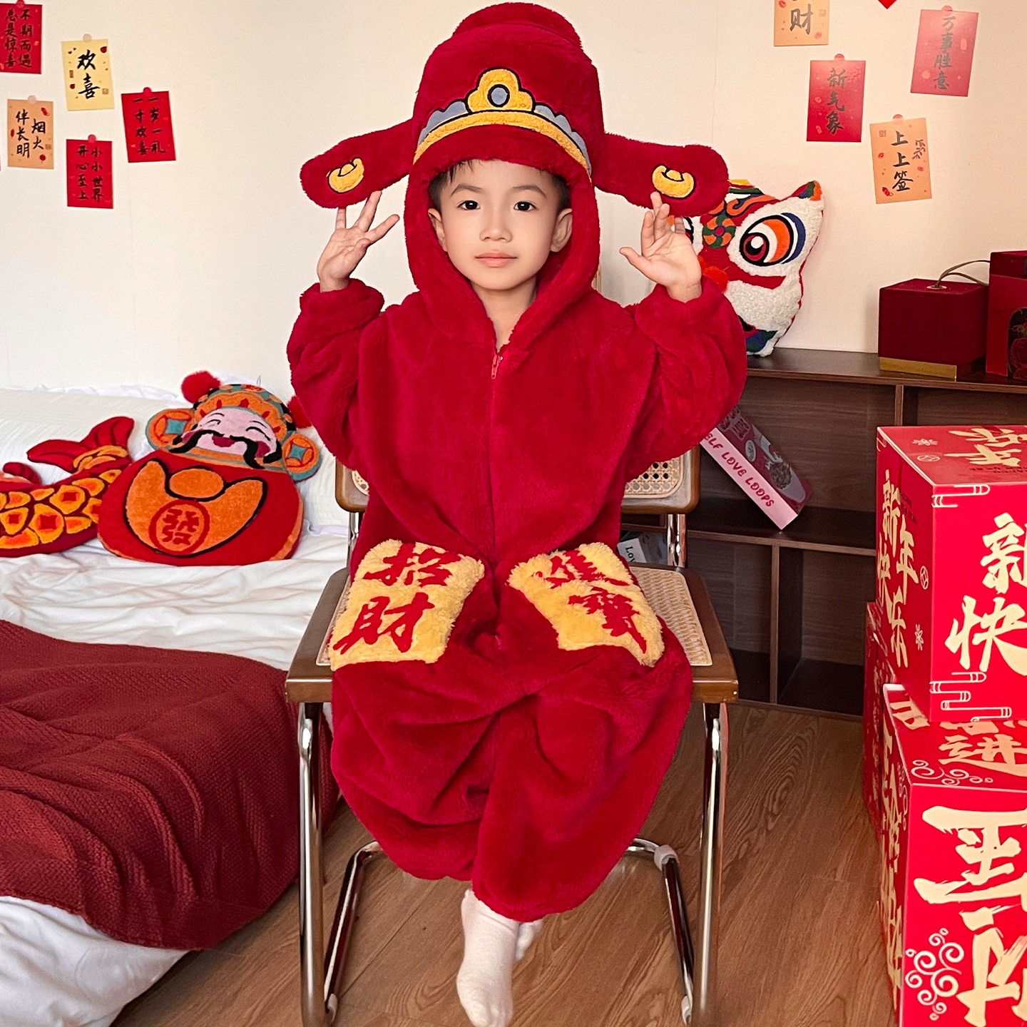 儿童连体睡衣女童加厚姐弟长毛绒