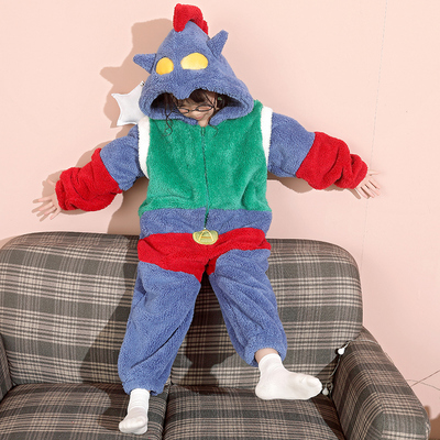 儿童睡衣女童男童秋冬季珊瑚绒加厚女孩法兰绒咸蛋超人连体奥特曼