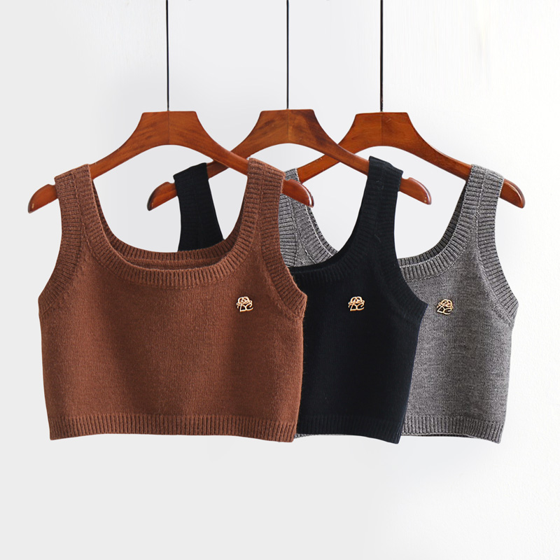 学院风短款春秋外穿徽章减龄马甲毛衣背心吊带针织衫上衣小马夹女