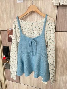 韩系简约百搭甜美百搭蝴蝶结针织叠穿背心吊带女春季新款小众上衣