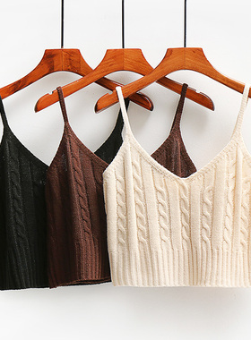 2023春季叠穿新款针织背心女v领高腰短款内搭小吊带外穿上衣ins