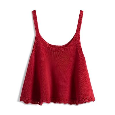 春秋款花边裙摆式针织吊带U领外搭背心秋洋气甜妹叠穿马甲上衣女