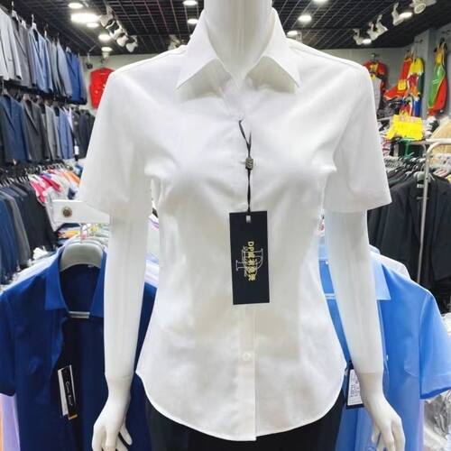 职业装女衬衫V领白色短袖时尚工作服修身版大码高档正装白衬衫