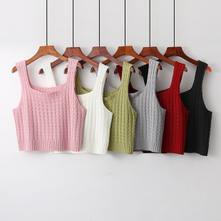 叠穿针织马甲背心工字型吊带早春新款短款纯色麻花毛衣上衣女穿搭