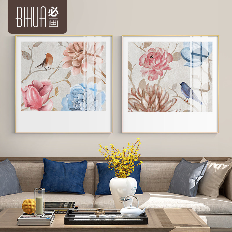 新中式装饰画客厅餐厅挂画铝合金外框国画玄关花鸟画沙发背景墙画