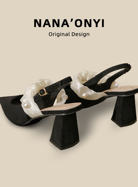 黑色高跟鞋女2026年新款夏季外穿浅口法式尖头高级感粗跟包头凉鞋