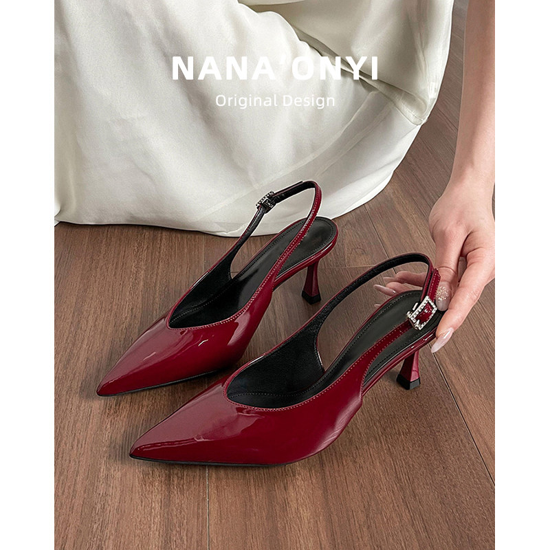 羊皮版~包头凉鞋女2025年新款夏季一字带外穿气质法式细跟高跟鞋