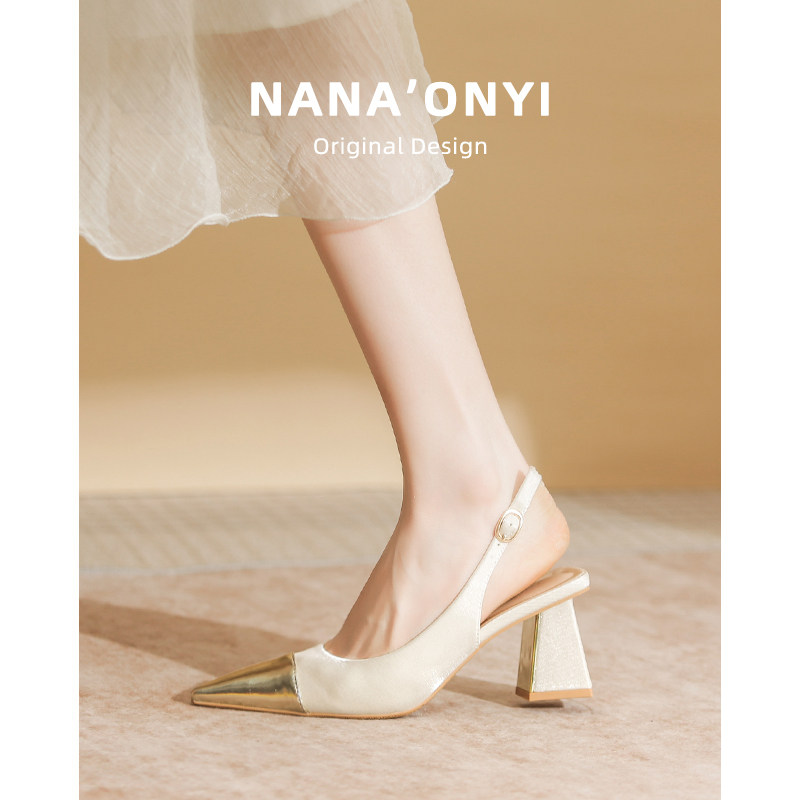 包头凉鞋女2025新款夏季外穿高级感仙女风配裙子尖头粗跟高跟鞋女