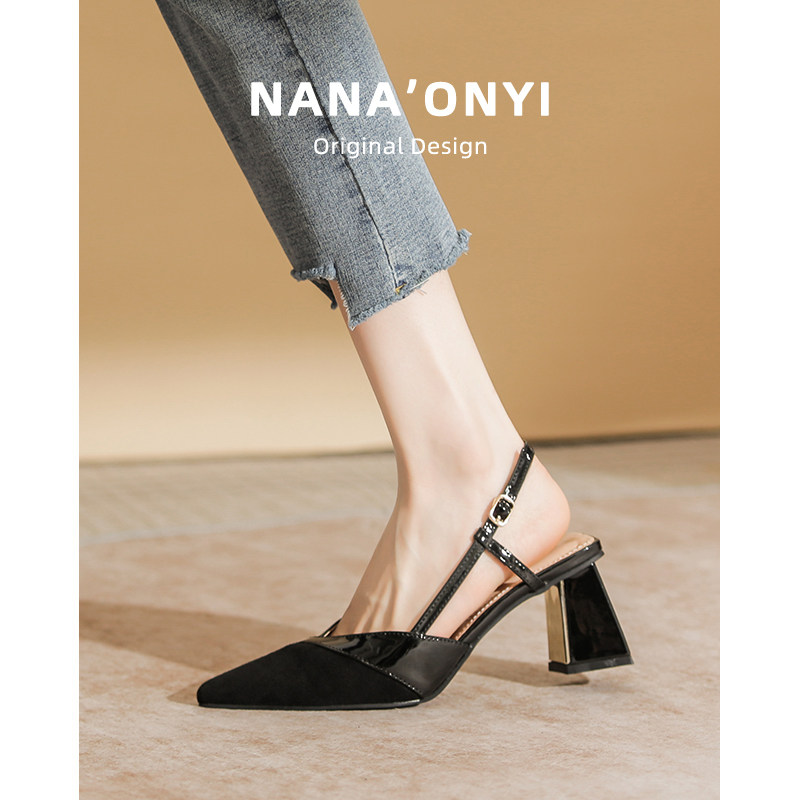 包头凉鞋女2025新款夏季外穿精致高级感尖头法式配裙子粗跟高跟鞋