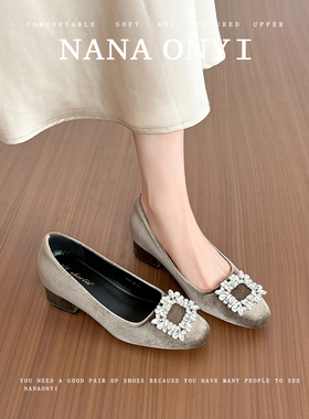 羊皮版~内增高7CM水钻粗跟单鞋女2026新款配裙子法式不累脚高跟鞋