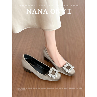 不累脚高跟鞋 羊皮版 配裙子法式 女2026新款 内增高7CM水钻粗跟单鞋