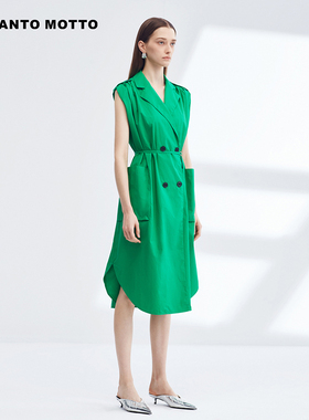 雾道女装【纯棉】夏季商场同款衬衫式系带无袖连衣裙