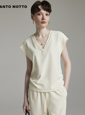 【V领针织T恤】新款夏季减龄薄款设计式小飞袖短款T恤上衣女