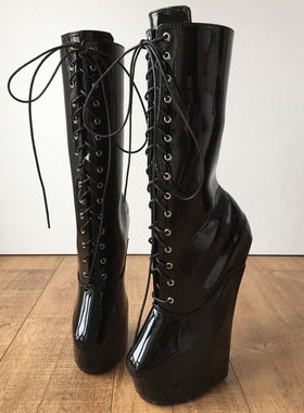 黑色性感女王马蹄短靴 异型跟短靴女 女主无跟短靴 无跟靴子 ZDX2