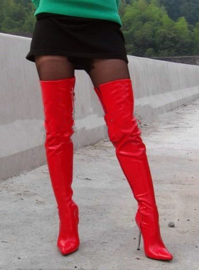 欧美新款欧版时尚尖头红色高筒过膝靴 美女靴 情趣靴 长筒靴 A002