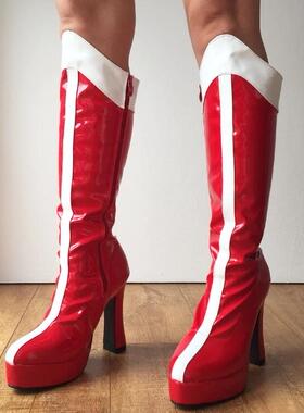 舞台男女表演演出12厘米粗跟靴 COSPLAY表演靴12CM粗跟女靴 PZX0