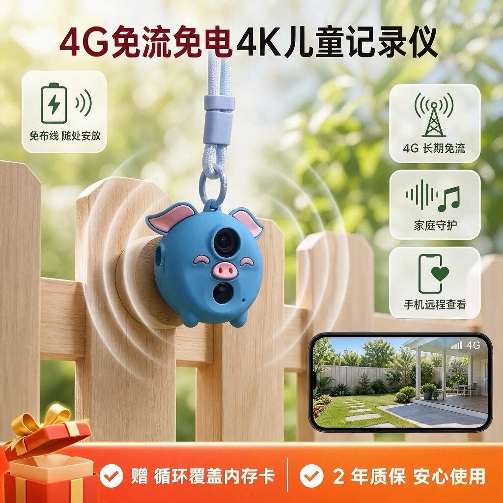 儿童房卡通监控器4G免流电池款 宝宝看护手机远程 无线 星光夜视