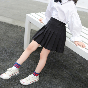 女童半身裙2025春秋新款女孩裙子洋气春装百褶裙儿童夏天黑色短裙