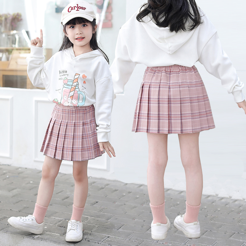 女童百褶裙半身裙2025春季新款儿童学院风中大童洋气百搭格子短裙