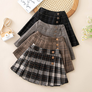 女童半身百褶裙秋冬2025新款儿童洋气格子毛呢短裙小女孩外穿裙子