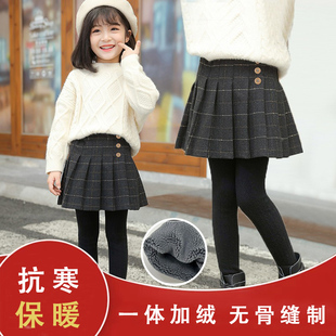 女童打底褲 中大童假兩件加厚褲 裙長褲 子加絨 外穿洋氣兒童秋冬裙褲