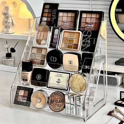 化妆品收纳盒桌面高级感亚克力阶梯架梳妆台护肤品眼影口红置物架