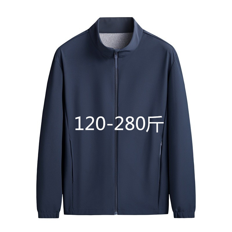 春夏薄款立领夹克男加肥加大码中老年胖爸爸宽松外套肥佬休闲上衣