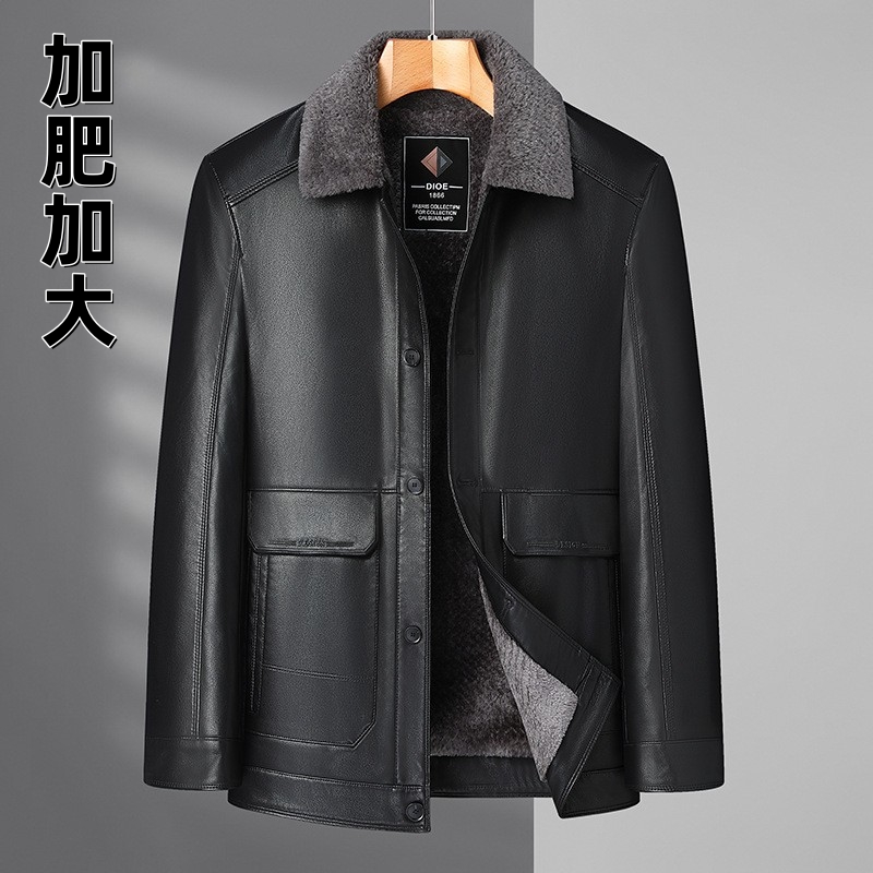 冬季大码男装加厚皮衣肥佬皮棉衣