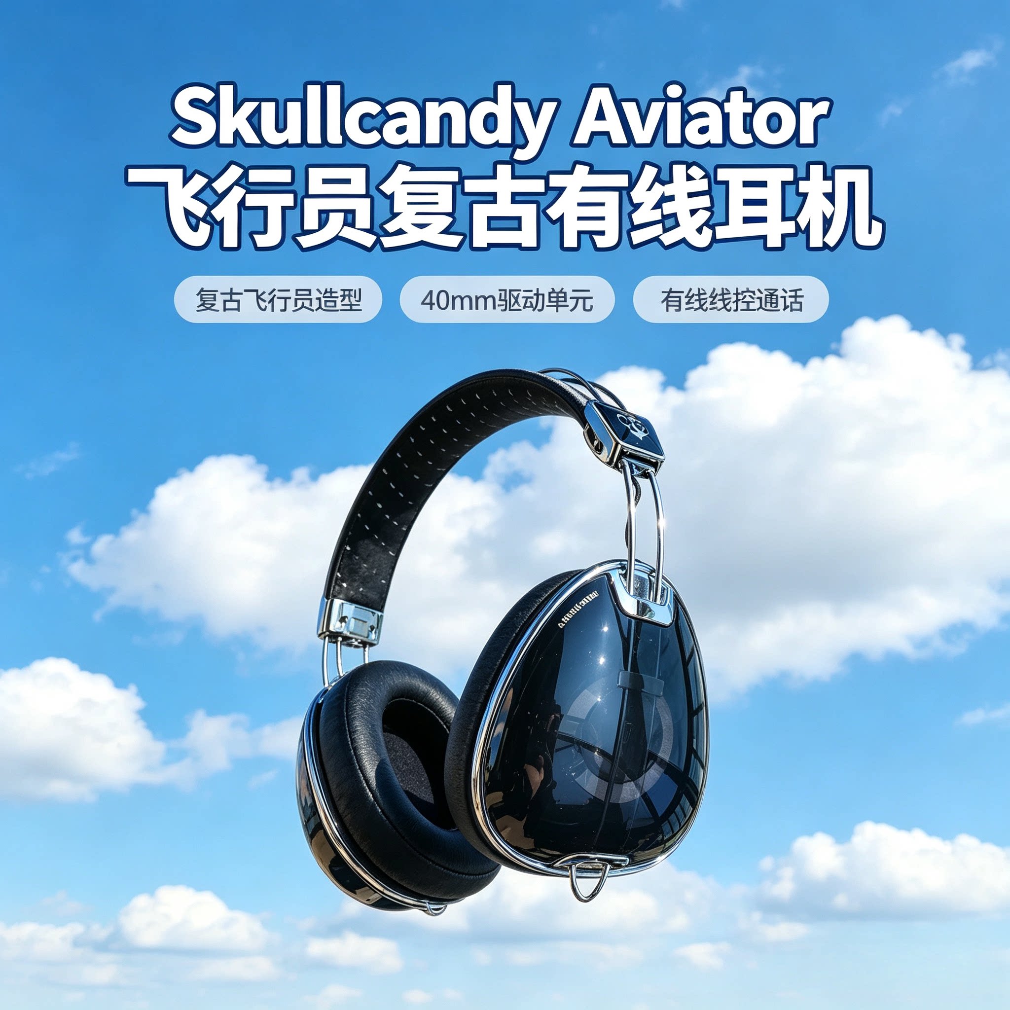 Skullcandy Aviator骷髅头飞行员联名有线耳机复古带麦高颜值正品