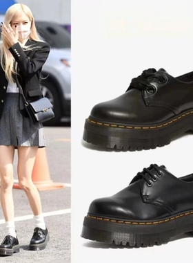 Quad厚底5厘米黑色小皮鞋女英伦风1461马丁鞋2025年3孔系带Dr单鞋