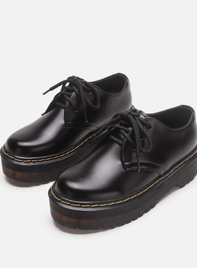 小皮鞋女1461Quad厚底低帮3孔马丁靴松糕底增高真皮BEX马丁单鞋女