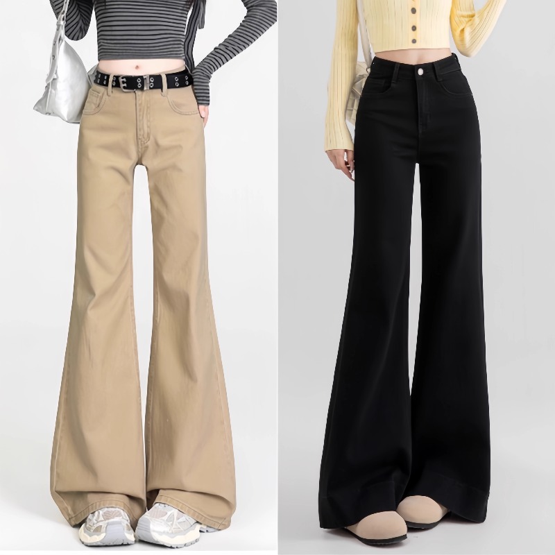 秋季新款不贴腿微喇黑色牛仔裤女2025年胖mm高腰显瘦垂感喇叭裤子