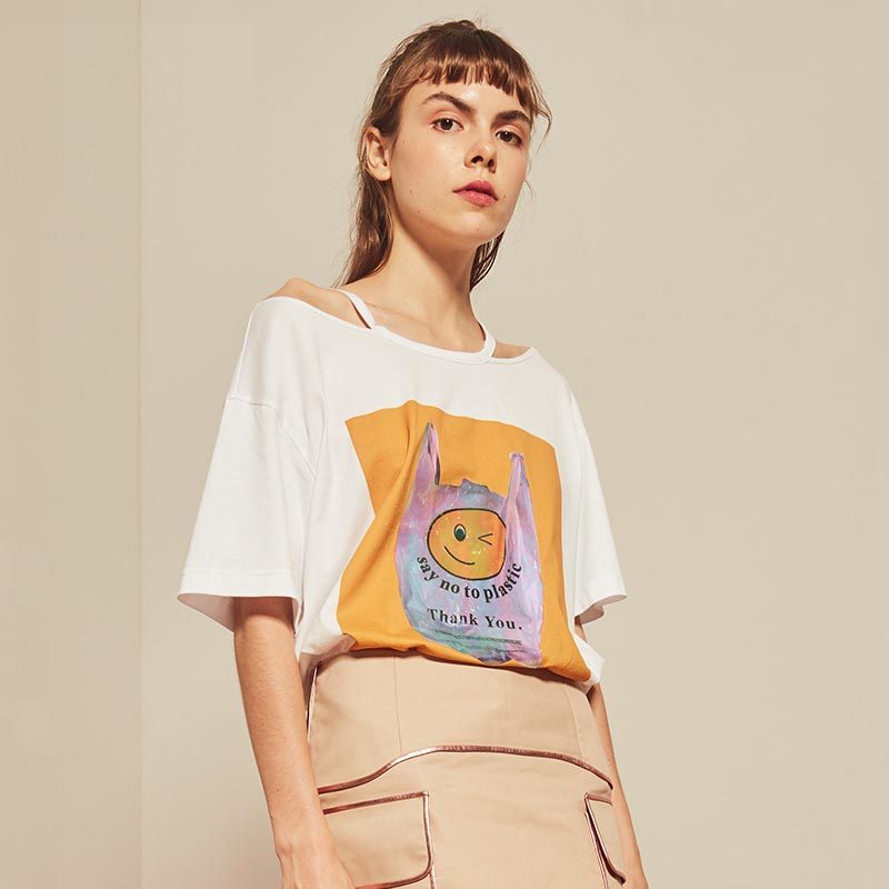 40元特价清台湾产洪英妮白色t恤宽松休闲露肩/9r612ts 瑕疵