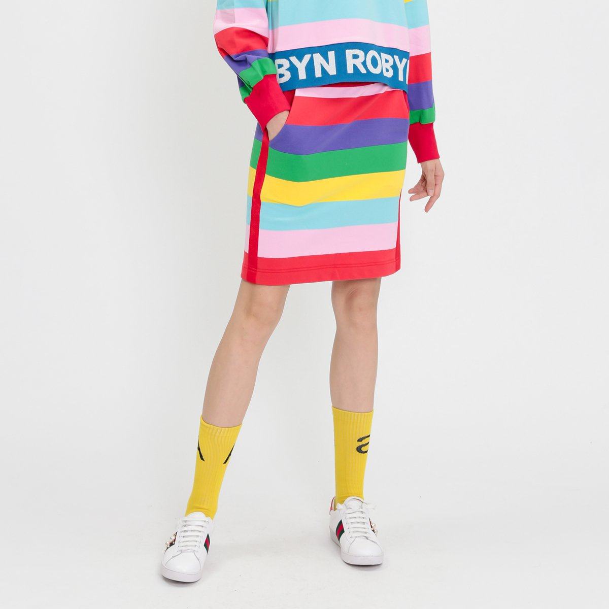 40元 洪英妮 台湾产春夏彩虹条纹半身裙 弹力松紧/8r724bs