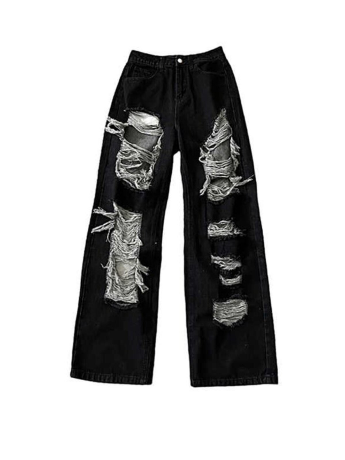 PLUS SIZE BLACK WASHED RIPPED JEANS WOMENS SUMMER HIGH WAIST BEGGAR PANTS LOOSE STRAIGHT LEG WIDE LEG MOP PANTS TIDE