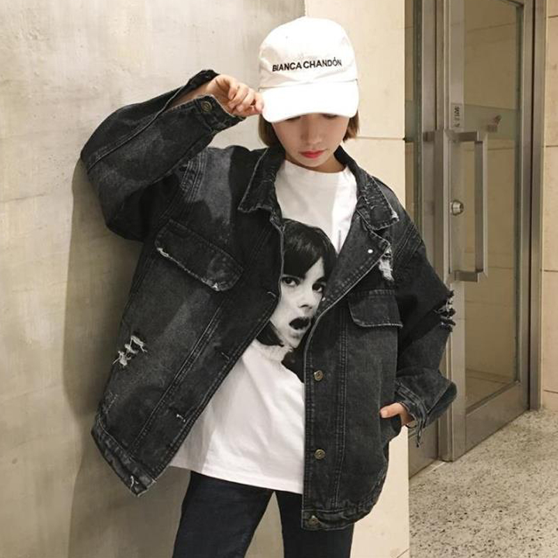 秋季女装韩版复古个性破洞bf宽松百搭牛仔外套学生休闲上衣夹克潮