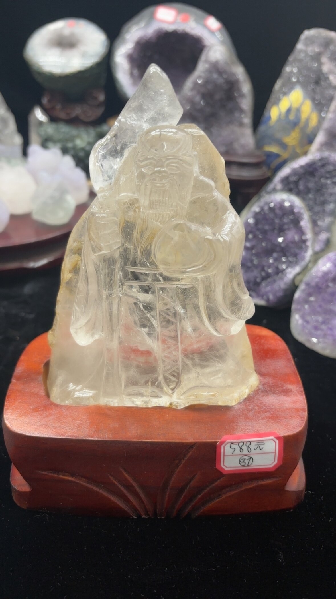 天然水晶老寿星手把件把玩件水晶原石男士小摆件祝寿礼品