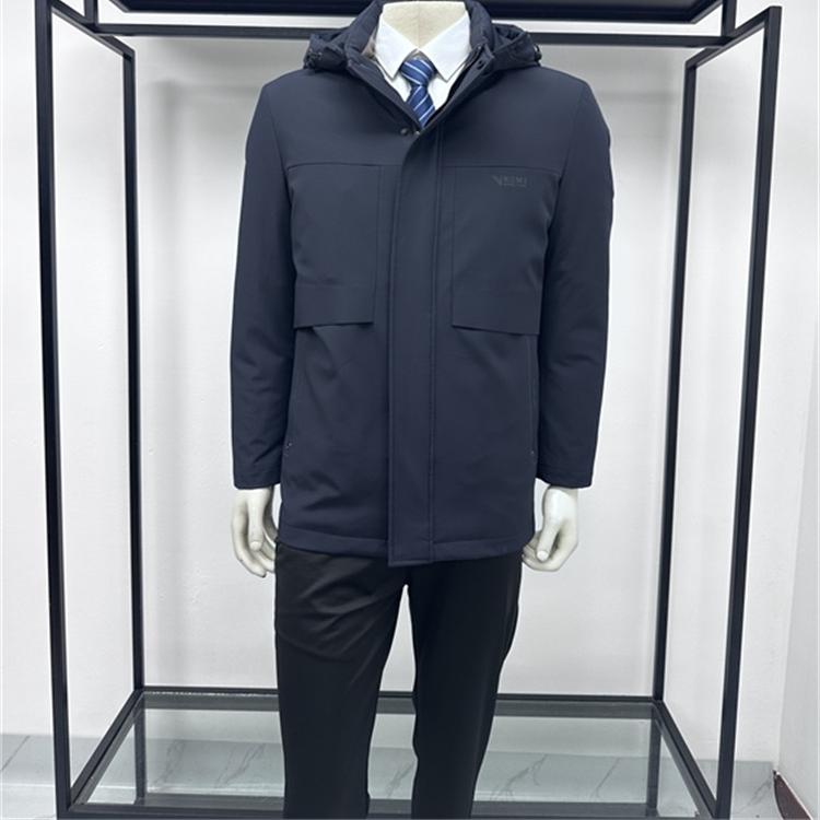 24年冬季商务脱卸帽中长款鹅绒服