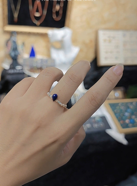 【蓝眼泪】青金石戒指s925纯银碎银子高级感轻奢小众原创银戒指