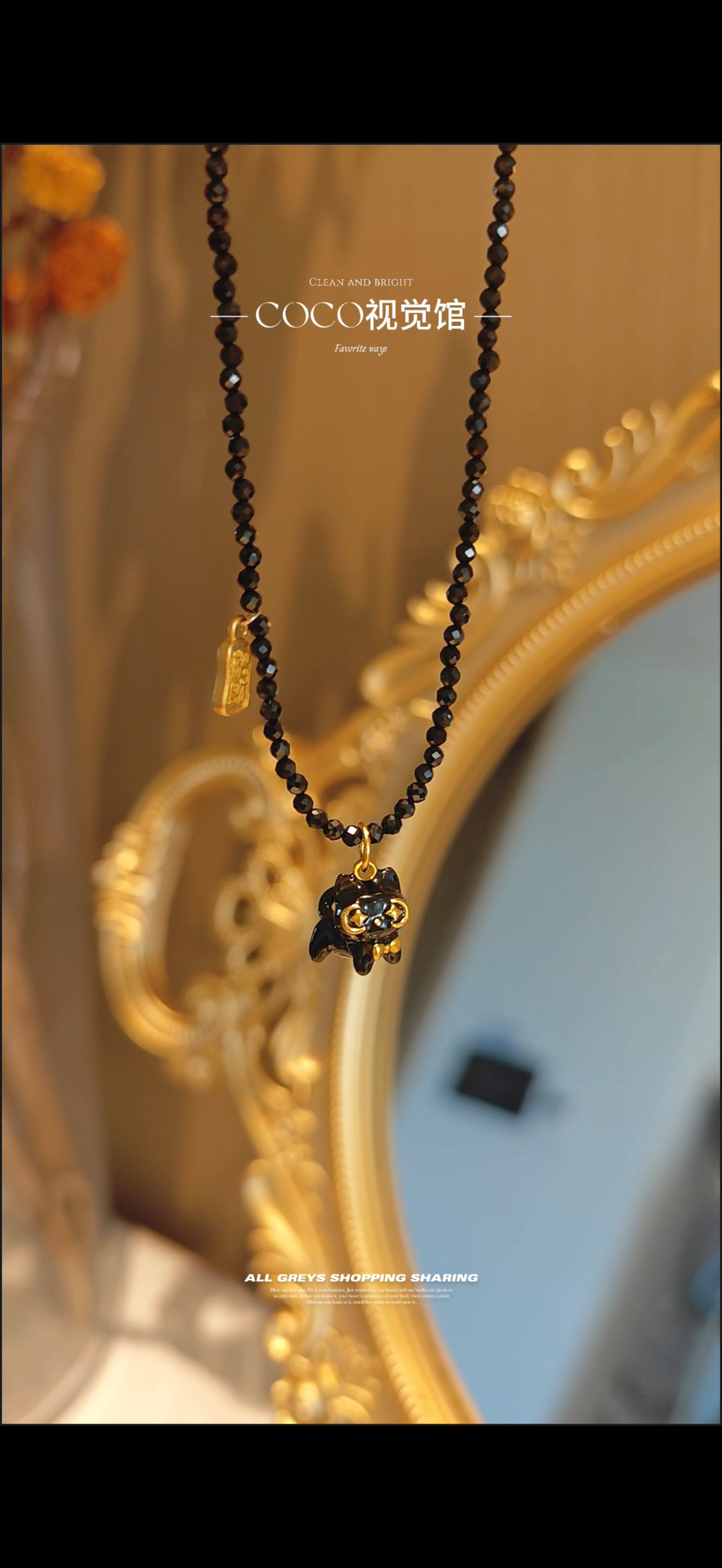 天然黑尖晶石项链女招财猫咪小众高级设计感叠戴锁骨链颈链