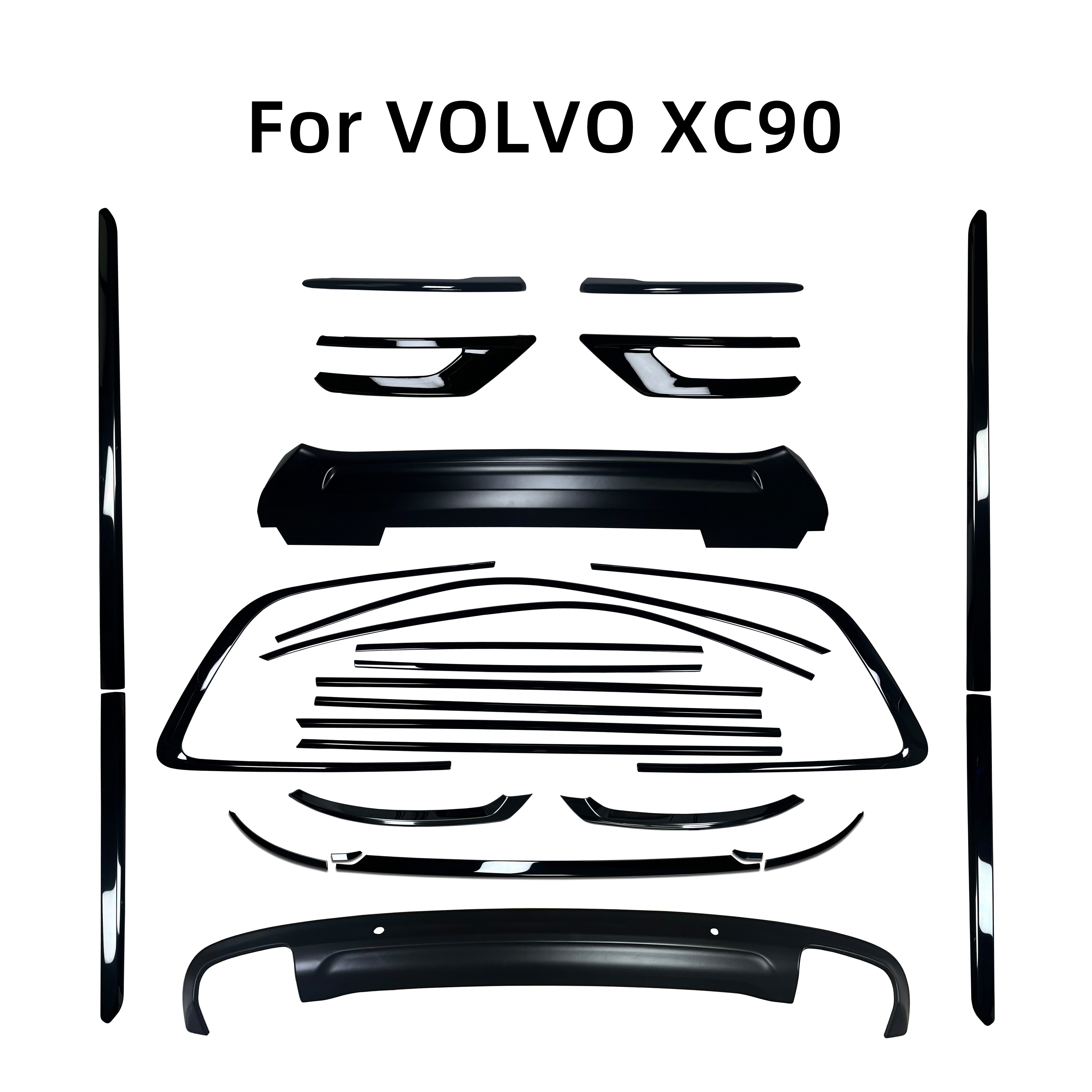 适用沃尔沃XC90车窗饰条/车身饰条/前雾灯改装黑武士套件黑化装饰