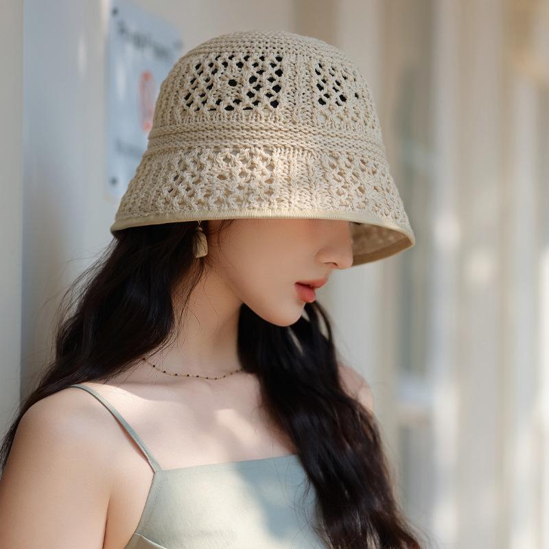 透气女渔夫帽子日系显脸时尚小韩版水桶帽百搭春夏季出游文艺镂空