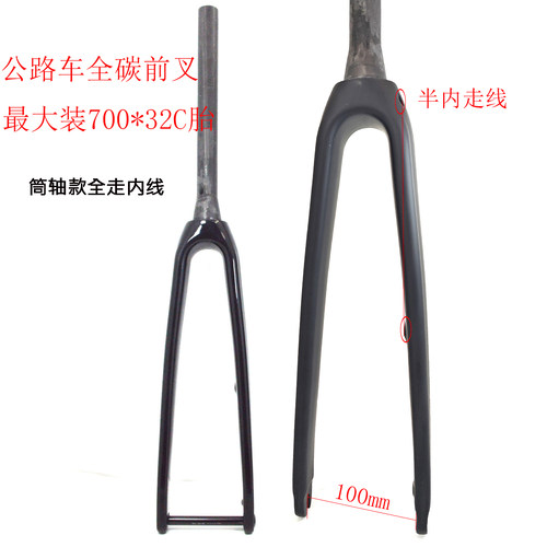 全碳纤公路车平装碟刹前叉内线