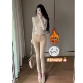 牛仔裤 江南美人 秋冬新款 卡其色咖色纯欲小个子小脚裤 韩女丰胯