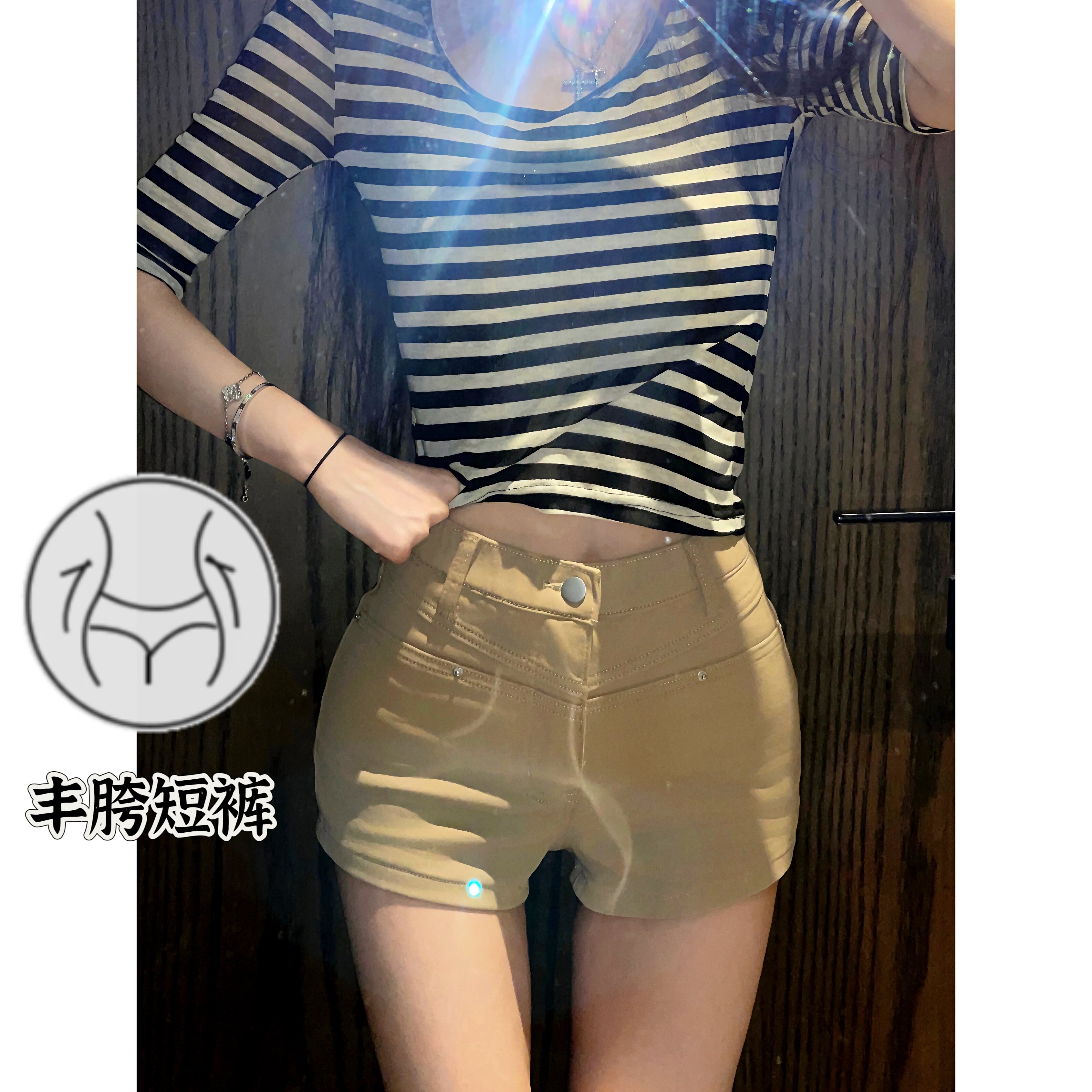 细腰丰胯~卡其色御姐高腰老钱风百搭显腿长性感热裤丰胯牛仔短裤