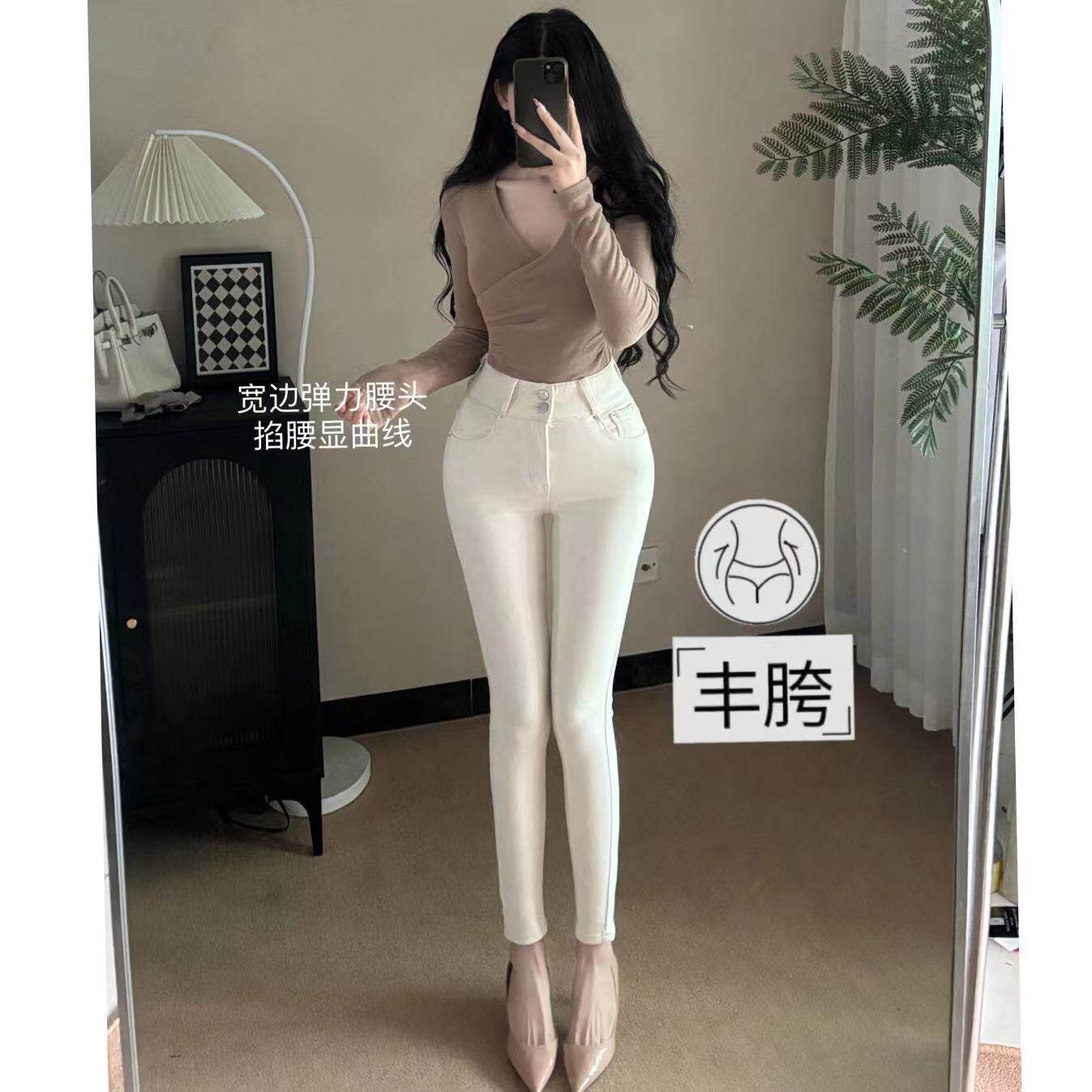 米白色小脚裤--丰胯款