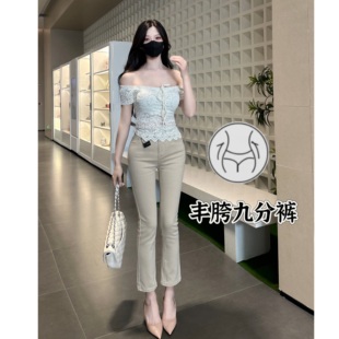 老钱风~御姐丰胯气质卡其色直筒裤百搭显瘦九分烟管裤丰胯牛仔裤