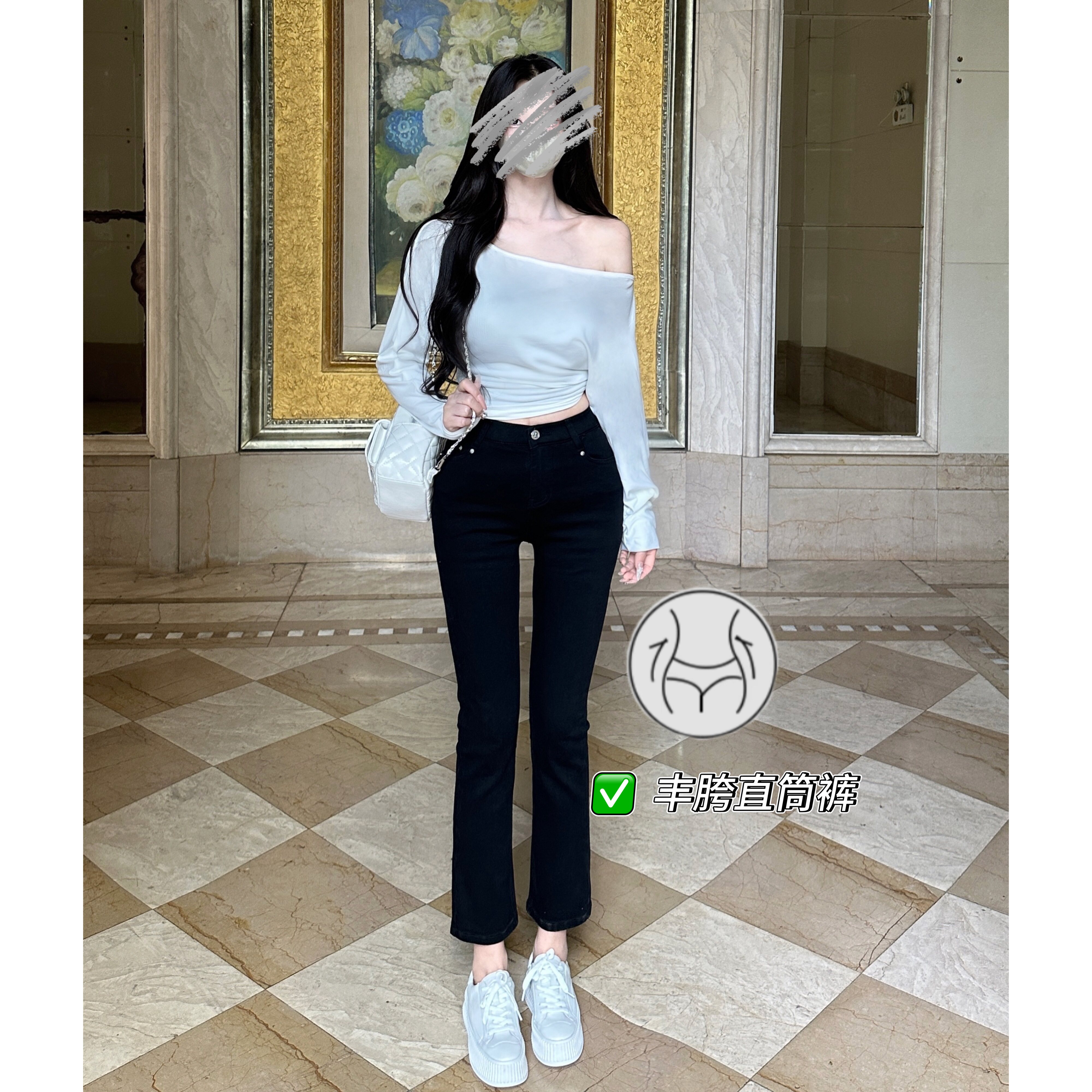 古早美女~丰胯九分直筒烟管裤提臀显瘦黑色牛仔裤紧身春夏新款