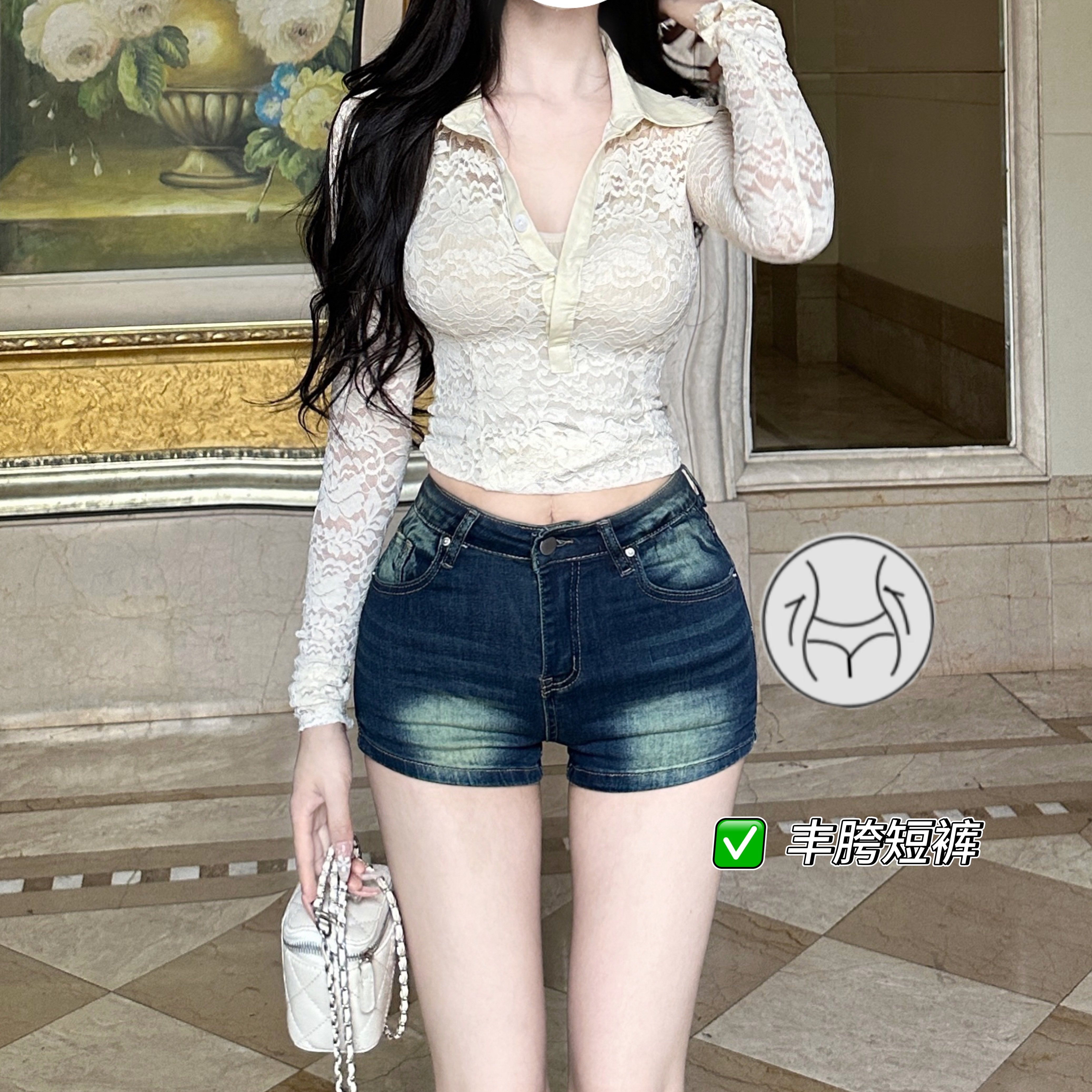 性感丰胯~高腰包臀紧身辣妹显腿长复古蓝色夏季显瘦牛仔短裤热裤