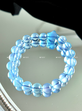原厂设计天蓝8a级冰体海蓝宝手串星星手链蓝色宝石蓝水晶生收藏级